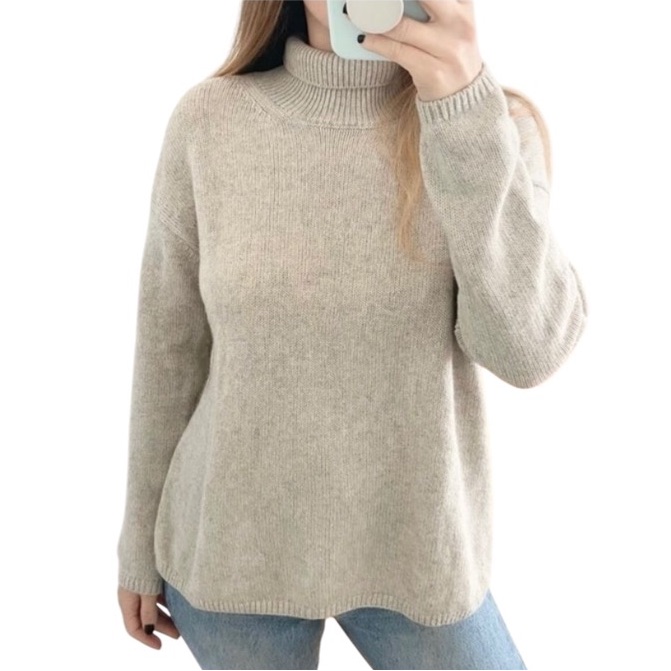 Vince Wool Yak Blend Turtleneck Mockneck Side Split Pullover Sweater Neutral Xs